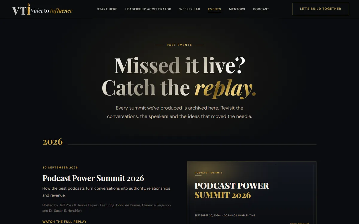 Voice to Influence past events page